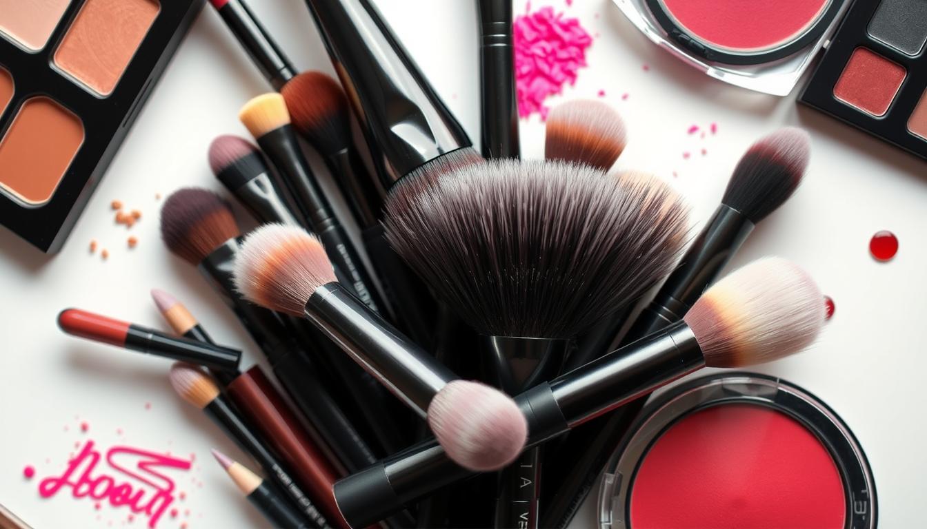 What purpose do angled makeup brushes serve in application of cosmetics